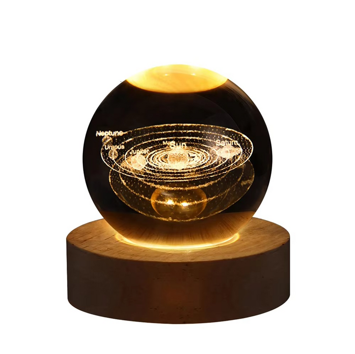 2.36 tommer RGB Krystal Kugle Nattelys med Mælkevej og Måne - Kosmos-Inspireret Natbord Dekoration
