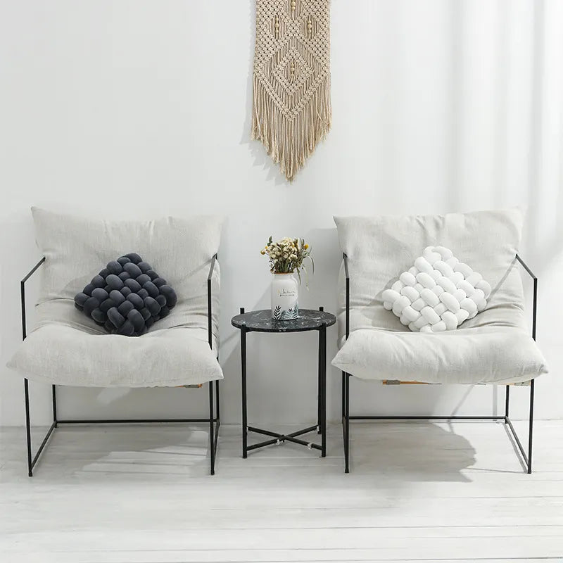 Stue Blød Plush Knude Pude Sofa Pude Ensfarvet Kvadrat Håndvævet Hjem Kaste Pude Kvadrat Vævet Sæde Pude