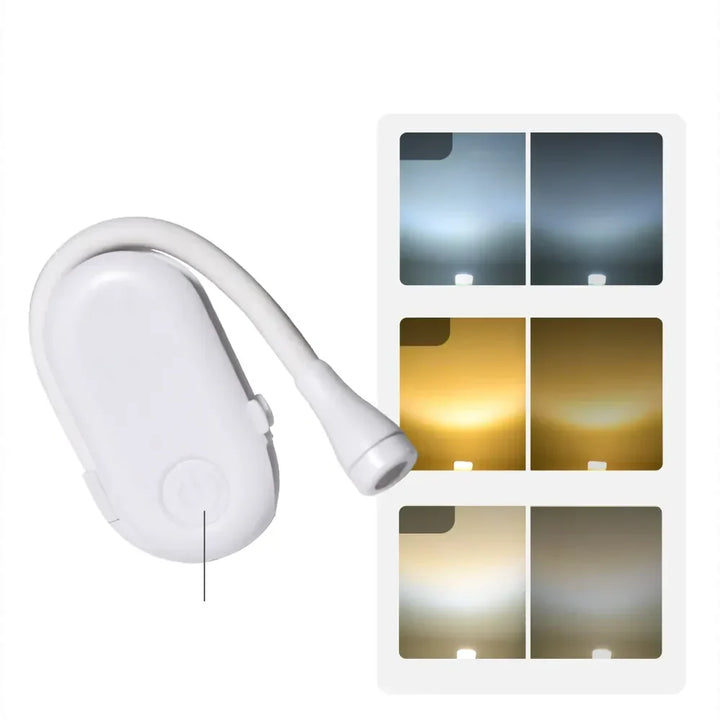 Mini Boglys - Bærbart Klemme-Natlys med USB-Opladning, Dæmpbar LED til Soveværelse, Øjenbeskyttelse og Camping - 360° Flip Klemme Boglampe