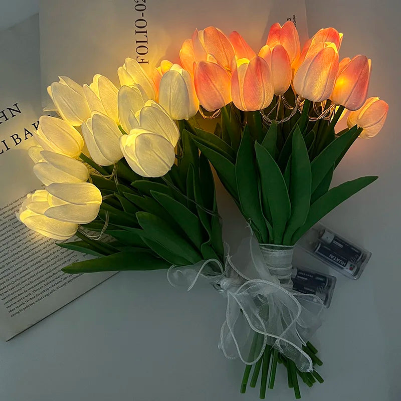 LED-lampe med kunstig tulipanbukket, perfekt til gaver eller som dekorationer til bryllupsfester