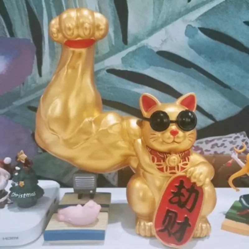Stor hånd, lykkelig rigdom, viftende kat, guldfarvet viftende håndkat, hjemmeindretning, velkomment viftende kat, skulptur, statue, dekoration, bilornament, gave til butikker