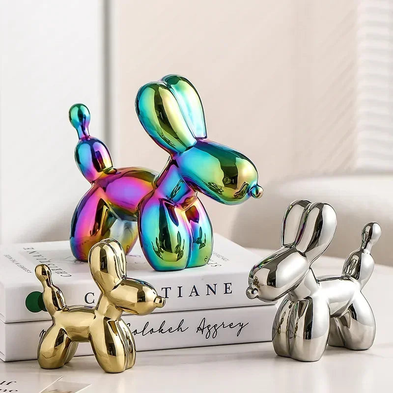 Nordisk Keramisk Ballonhund Skulptur Guld Dyre Dekoration Statue Stue Ornamenter Kreativ Skrivebords Ornament Hjem Deko