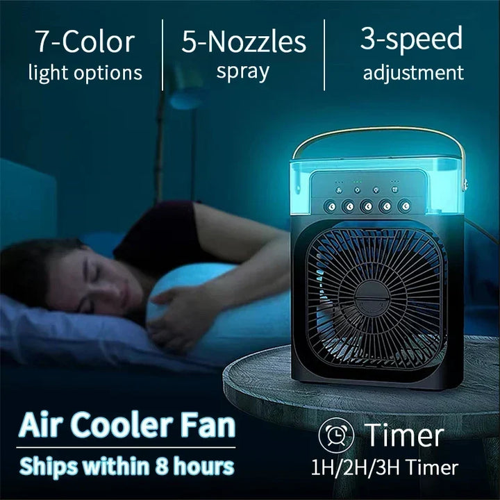 3-i-1 Mini Air Cooler Fan – Bærbar Husholdningsklimaanlæg med LED Natlys, Luftfugter og Justerbar Luft til Hjem &amp; Kontor |