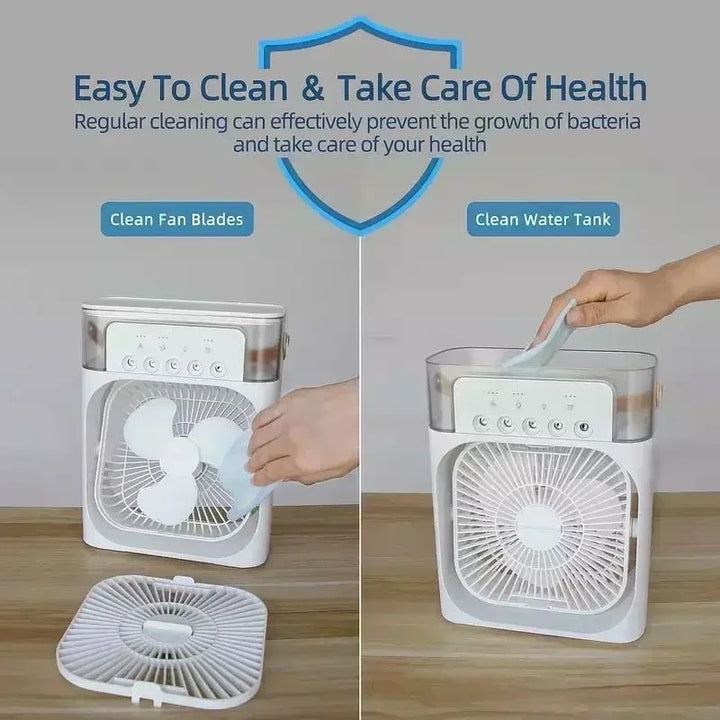 3-i-1 Mini Air Cooler Fan – Bærbar Husholdningsklimaanlæg med LED Natlys, Luftfugter og Justerbar Luft til Hjem &amp; Kontor |