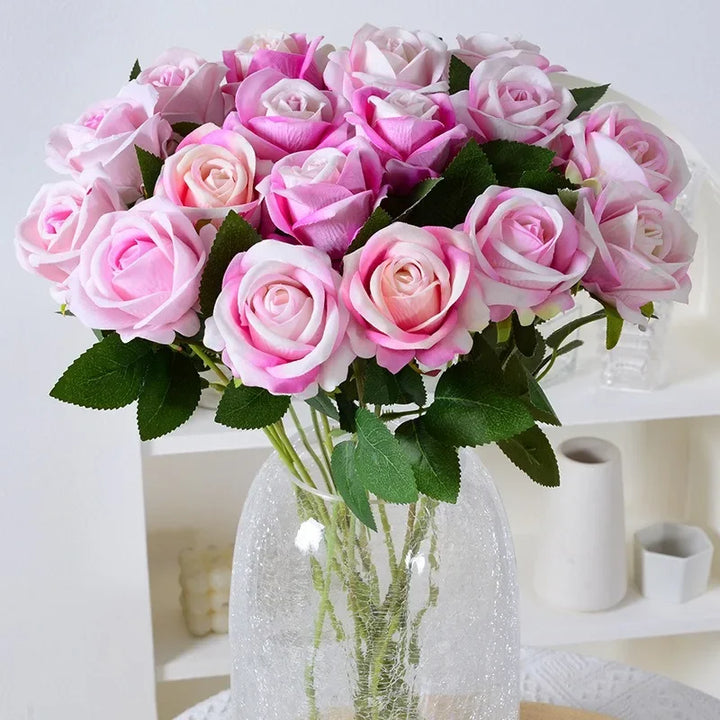 20 stk. Realistisk Velvet Silke Rose Bouquet