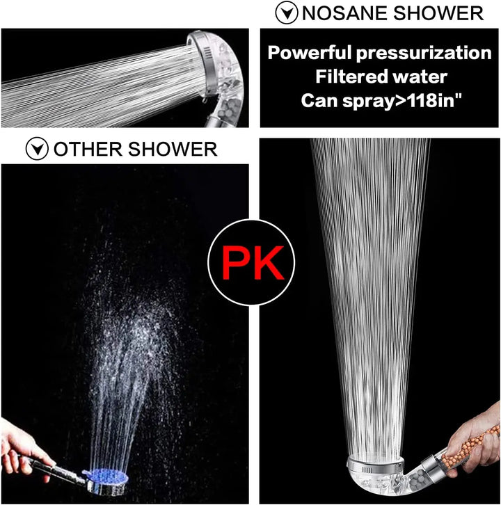 Højtryks vandbesparende brusehoved med filter - AquaGlow