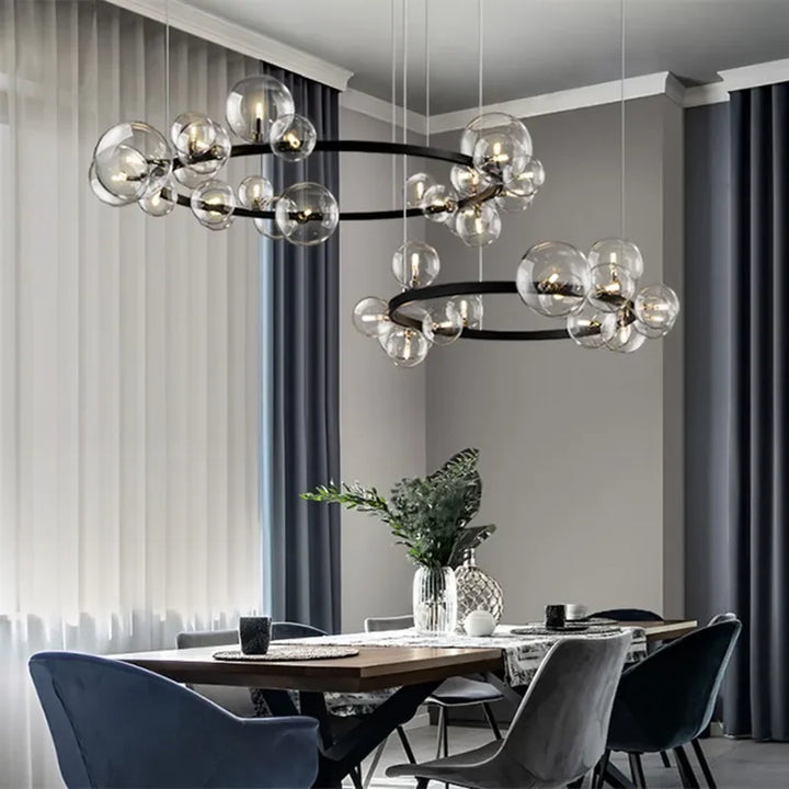 Moderne Kreativ Metal Kranse Belysning: 7/10 Klare Glasbobler, Lang Rund Design med G9 Lyskilde