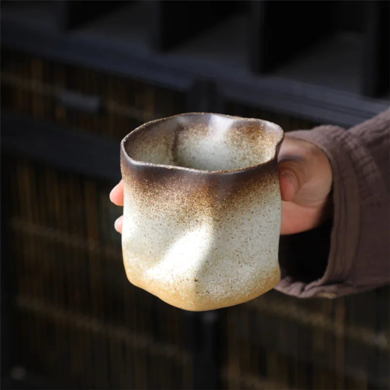 Uregelmæssigt snoet formet krus 9,47 ounce/280 ml keramisk kaffe te krus uden håndtag polykromatisk kreativ keramiske krus kaffe krus retro