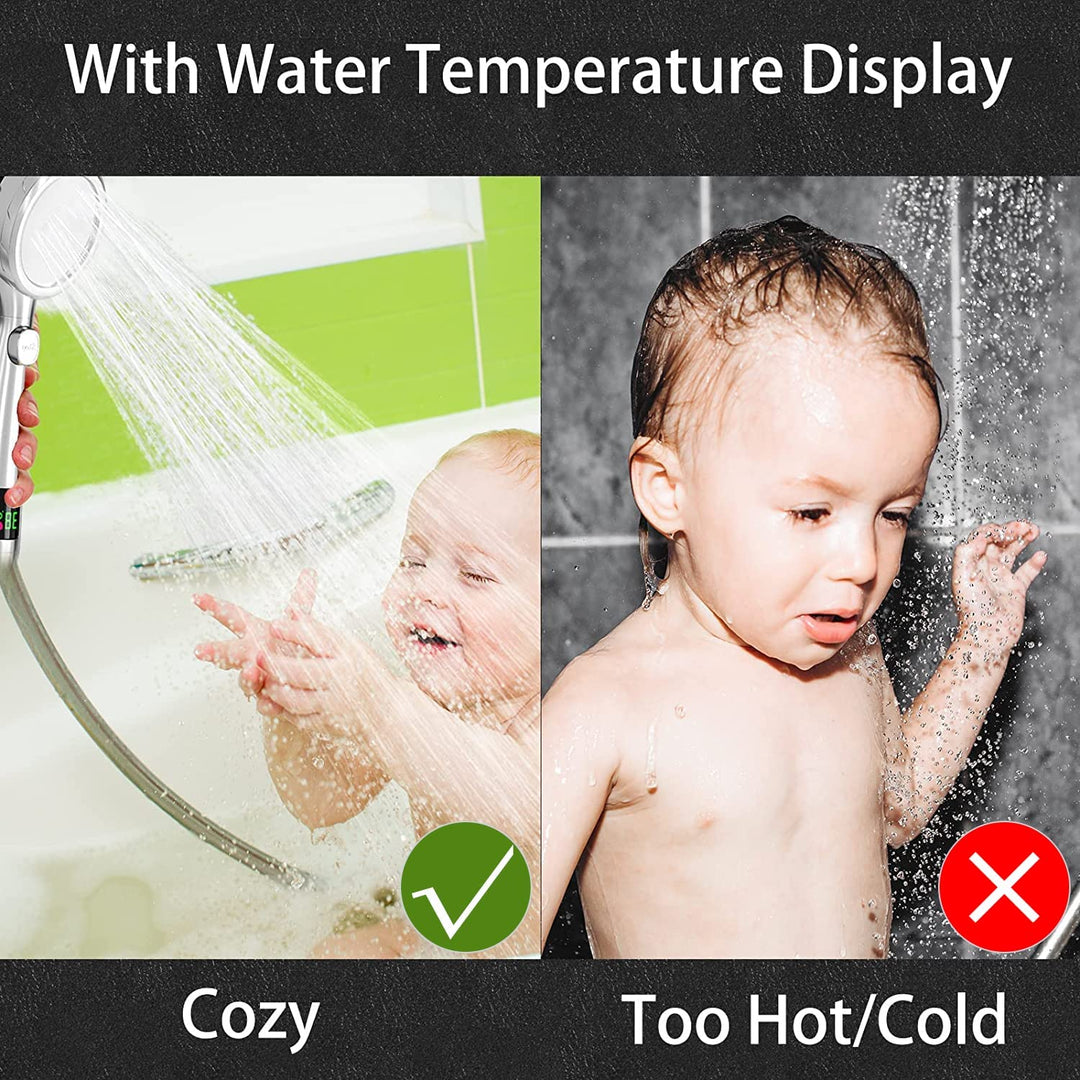 Brusehoved med temperaturdisplay på tilbud