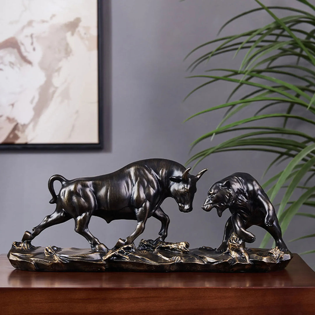 Feng Shui Bjørn og Tyr Statue, Tyr Figur, Samling Ko Skulpturer Dyr