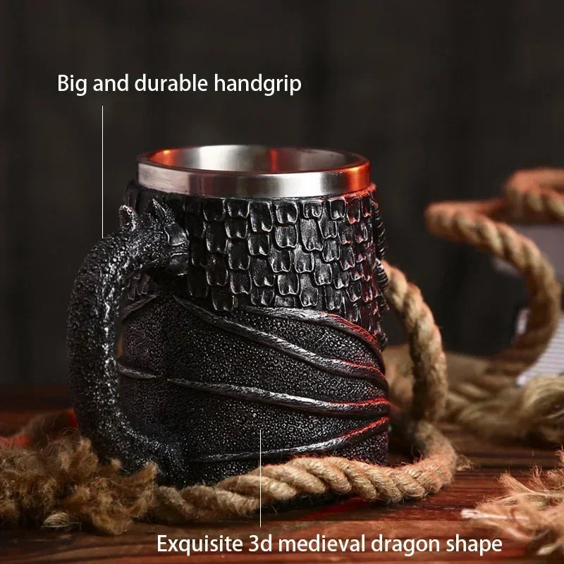 Middelalderlig Drage Harpiks Rustfrit Stål Krus som Kaffe Krus eller Te Krus