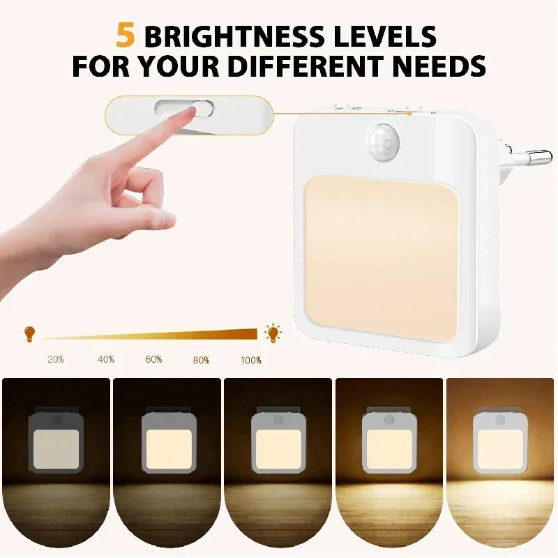 Sensilux Mini LED Natlys | Med Bevægelsessensor | Varm &amp; Kold Hvid | Til Gang, Soveværelse &amp; Badeværelse