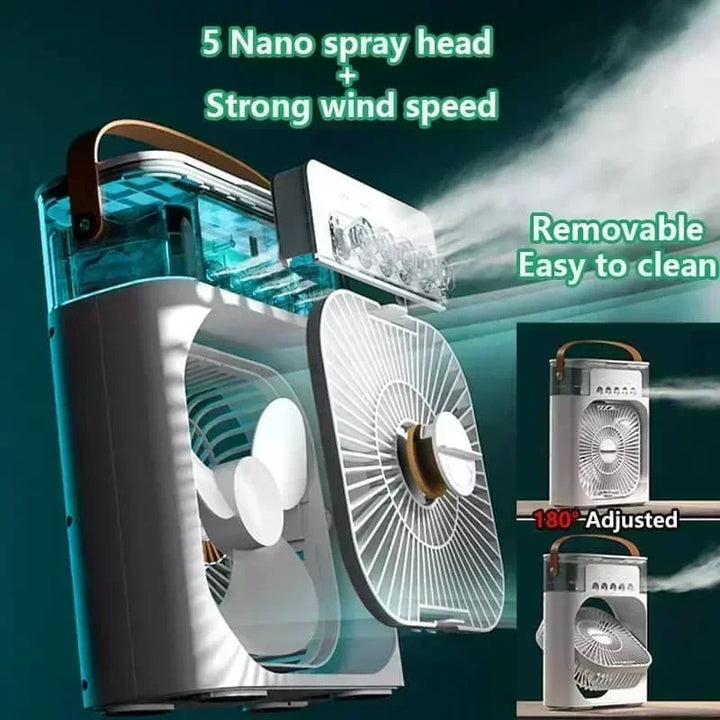 3-i-1 Mini Air Cooler Fan – Bærbar Husholdningsklimaanlæg med LED Natlys, Luftfugter og Justerbar Luft til Hjem &amp; Kontor |