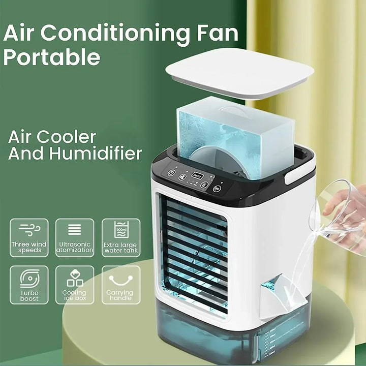 Bærbar Airconditioner Fan Desktop Dobbelt Spray Ultralyds Atomisering 3-Hastigheds Støjsvag Luftkøler Nattelys Elektrisk Fan til Hjemmet |