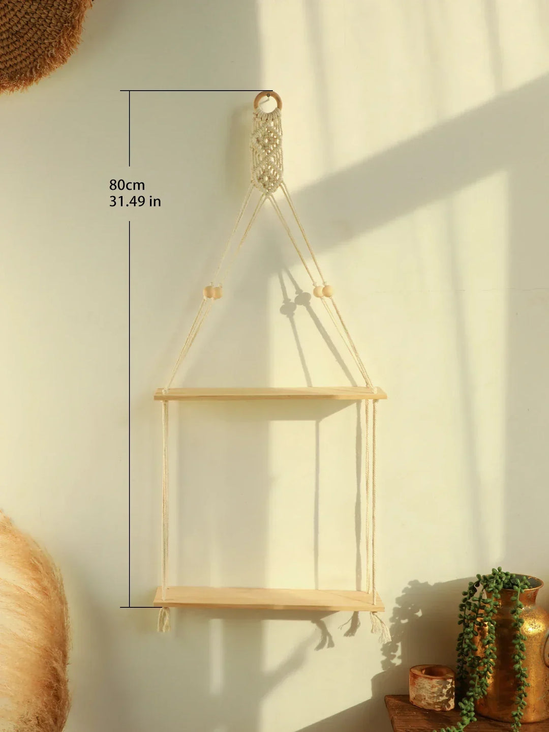 Væg hylde – Træ – Hængende hylder – Boho hjemmeindretning – Rumsdekoration