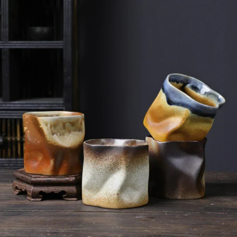 Uregelmæssigt snoet formet krus 9,47 ounce/280 ml keramisk kaffe te krus uden håndtag polykromatisk kreativ keramiske krus kaffe krus retro