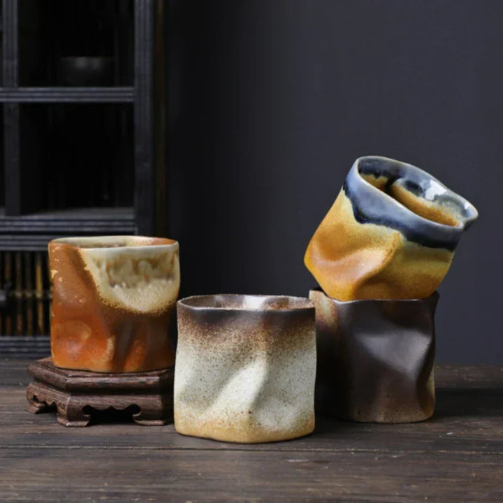 Uregelmæssigt snoet formet krus 9,47 ounce/280 ml keramisk kaffe te krus uden håndtag polykromatisk kreativ keramiske krus kaffe krus retro