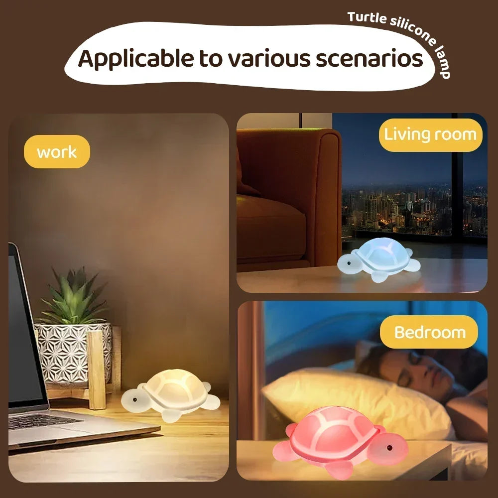 ShellGlow LED Natlampe | Søde Skildpadde | Blødt Silikone | Farveskift &amp; Varmt Lys | USB-C Genopladelig | 10,2 × 15,8 × 6,1 cm