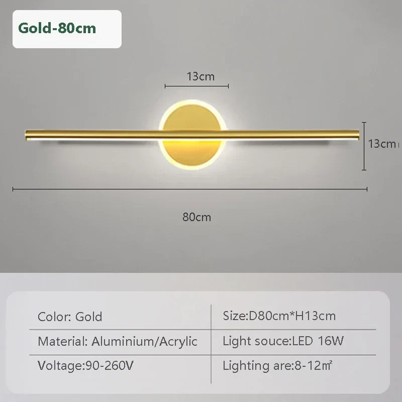 LED Væglampe LineaLux | Sort &amp; Guld | 40/60/80 cm | Varm, Kold &amp; Tre-farvet Lys | Moderne Spejl &amp; Vægbelysning