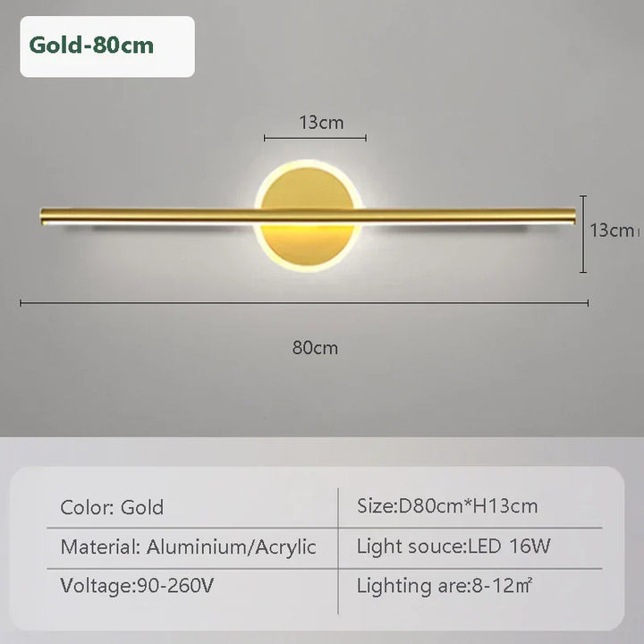 LED Væglampe LineaLux | Sort &amp; Guld | 40/60/80 cm | Varm, Kold &amp; Tre-farvet Lys | Moderne Spejl &amp; Vægbelysning