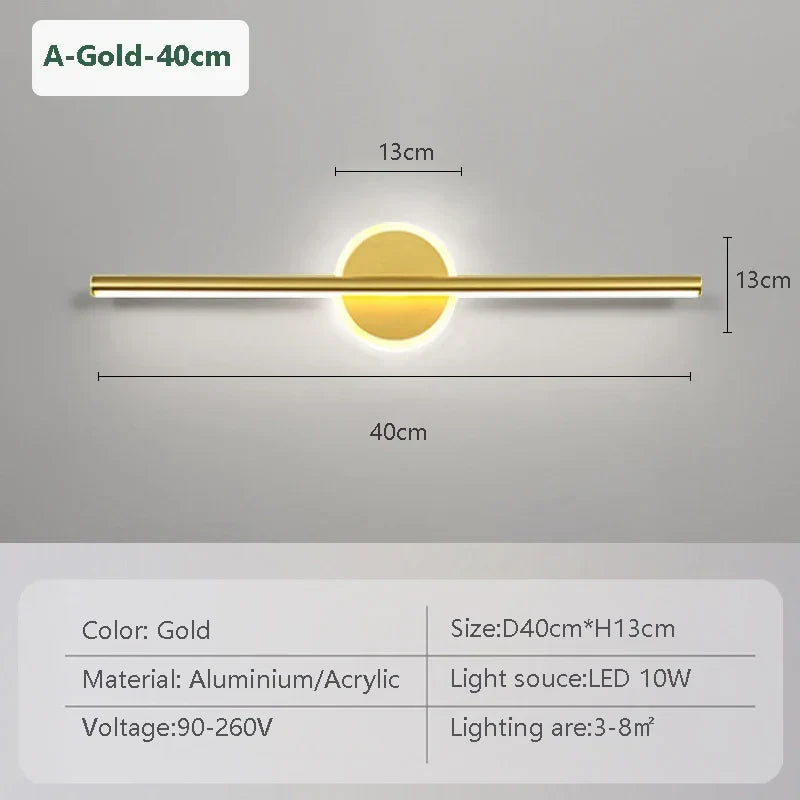 LED Væglampe LineaLux | Sort &amp; Guld | 40/60/80 cm | Varm, Kold &amp; Tre-farvet Lys | Moderne Spejl &amp; Vægbelysning