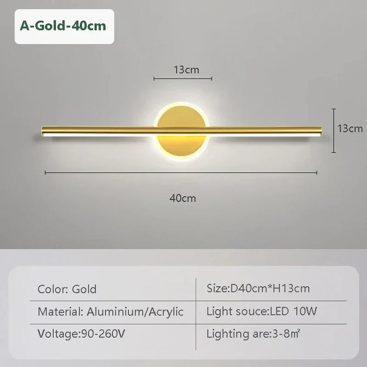 LED Væglampe LineaLux | Sort &amp; Guld | 40/60/80 cm | Varm, Kold &amp; Tre-farvet Lys | Moderne Spejl &amp; Vægbelysning