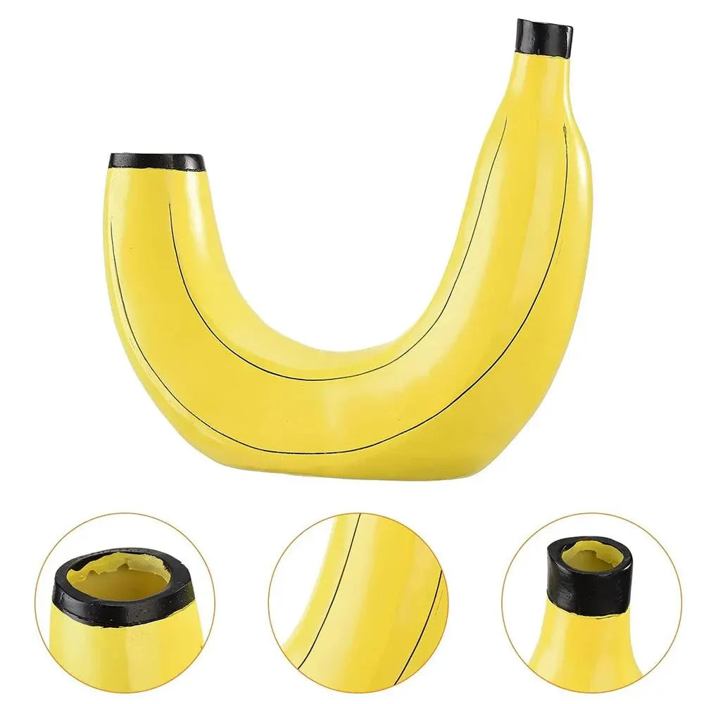 Bananvase, blomster vase lavet af harpiks, sød bananform, dekorativ bordvase til blomsterarrangementer, stue, soveværelse, boligindretning