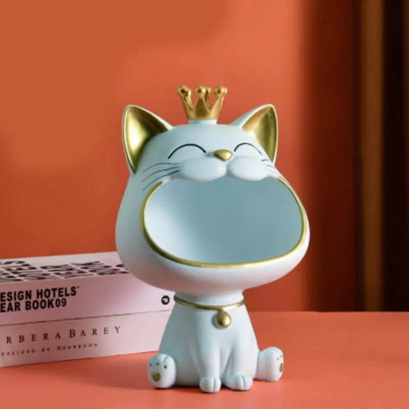 Fortune Crown Big Mouth Cat Entrance Nøgleholder Dekorativ Ornament, Let Luksus Indflyttergave Skulptur