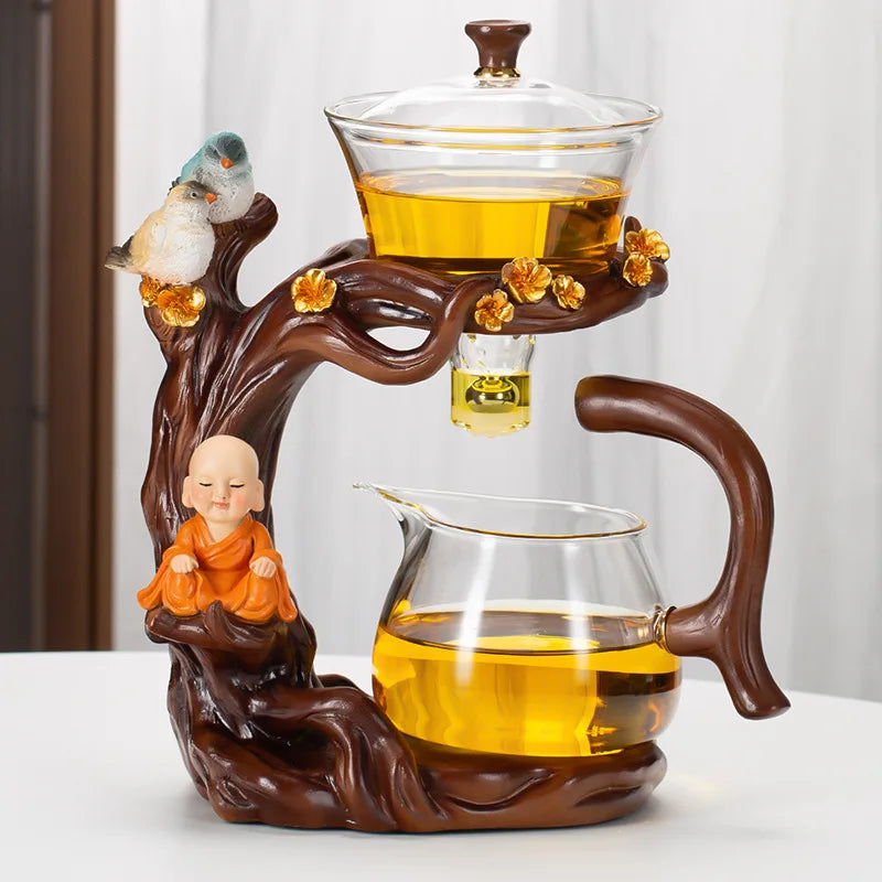 Kung Fu Teapot Husstands Magnetisk Uddragning Semi-Automatisk Doven Te Forberedelsesværktøj Glas Te Sæt