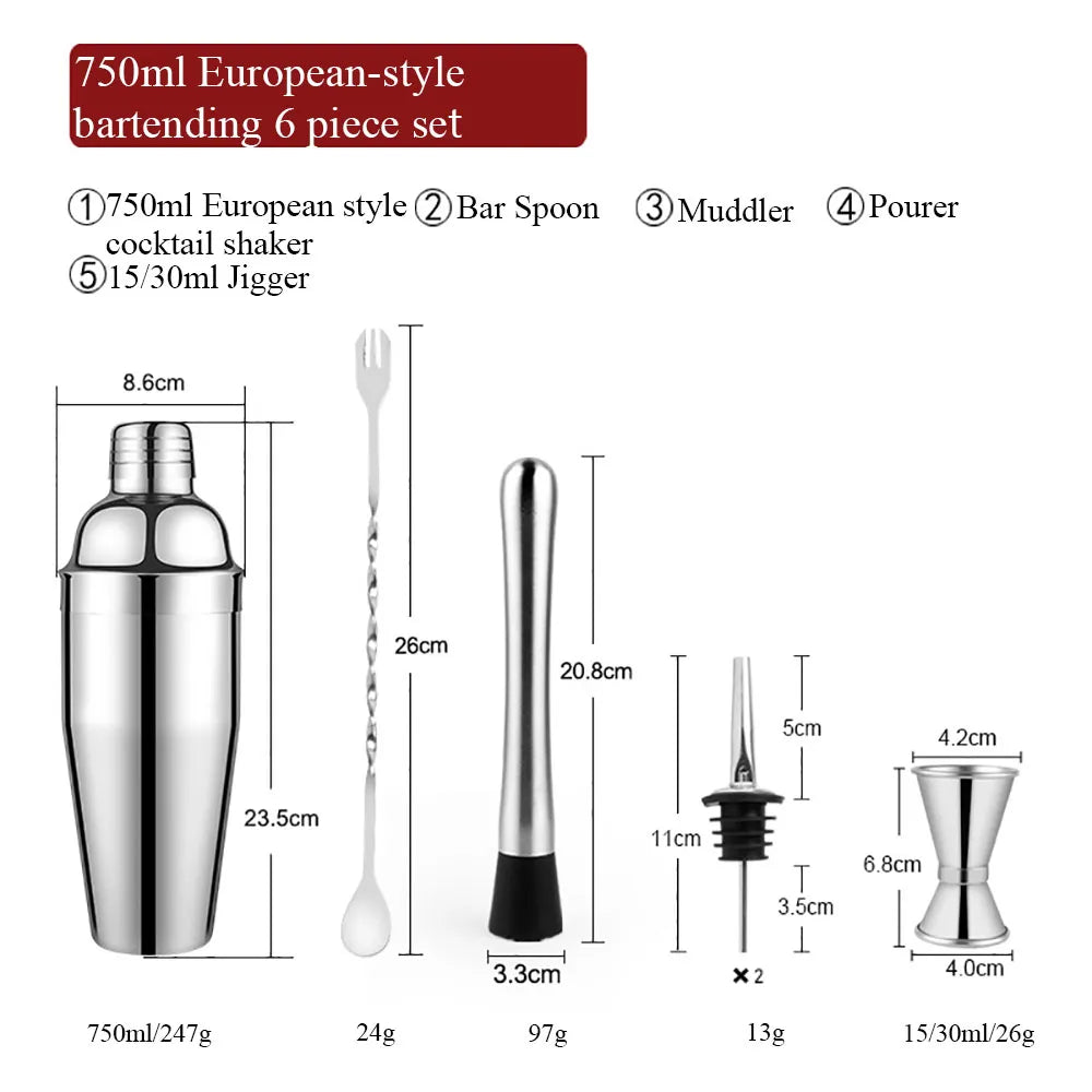550 ml/750 ml Rustfrit Stål Cocktail Shaker Mixer Drink Bartender Sæt Bar Sæt Værktøjer Med Vinreol Stativ Værktøj til Fødselsdagsgave