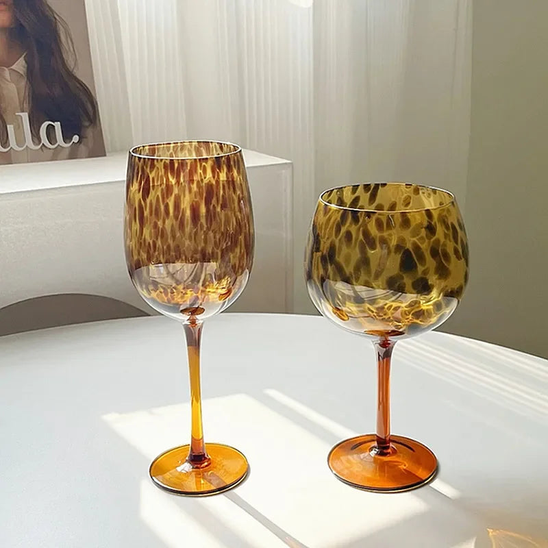 Vintage Amber Leopard-Print Vinglas