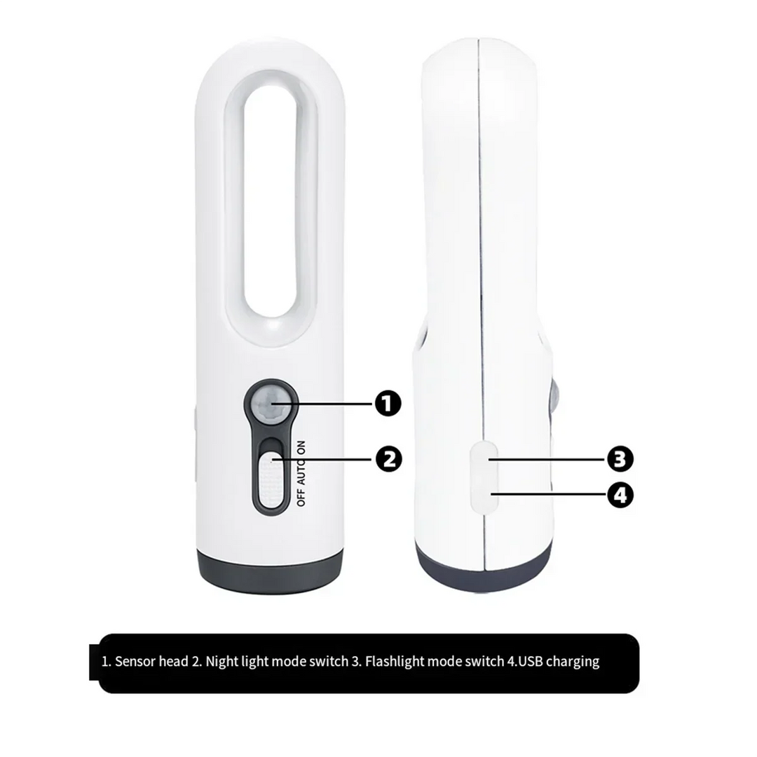 LED natlys med bevægelsessensor | 2-i-1 natlys &amp; lommelygte | Genopladelig &amp; nødlys | Dusk sensor