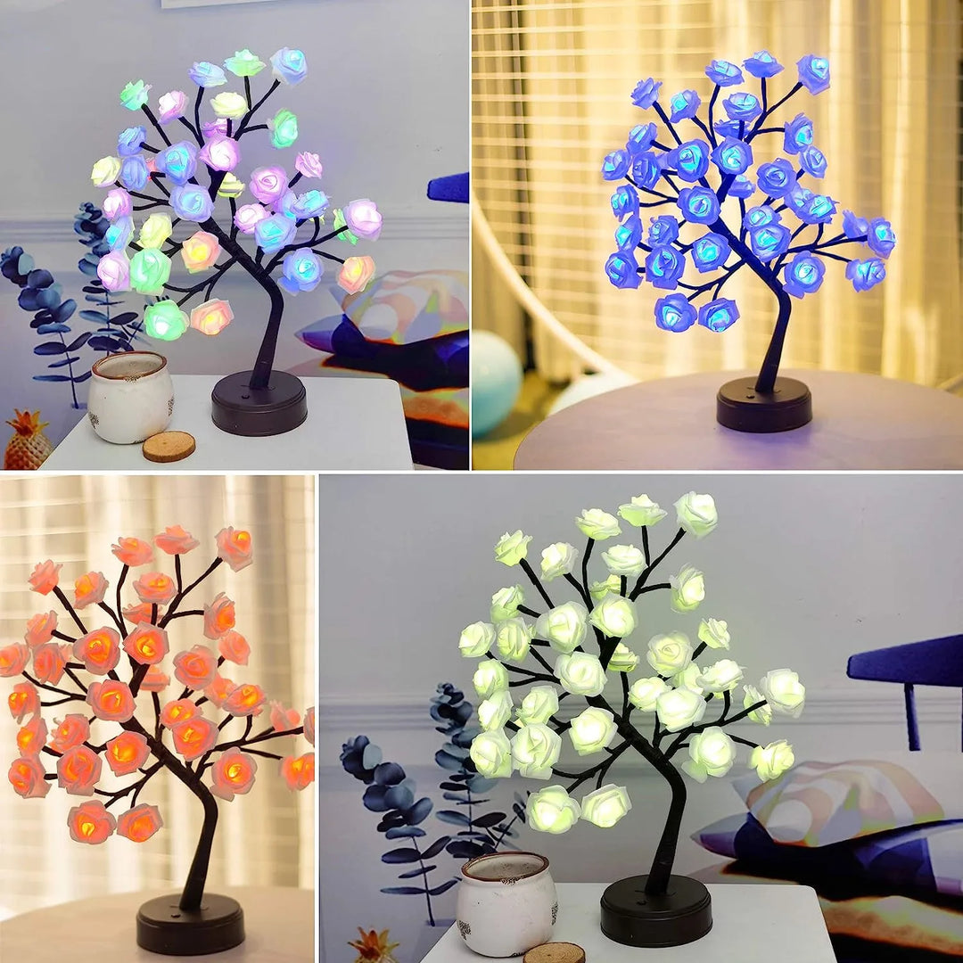 RGB Rose Blomst Træ Lys 24LED USB Batteri Bordlampe Fe Natlys Hjem Fest Jul Bryllup Soveværelse Dekoration Gave