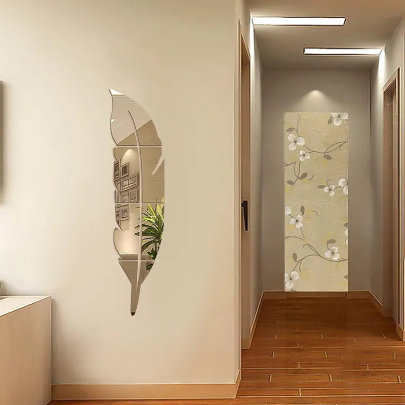 3D Fjer Kunst Spejl Vægklistermærke
