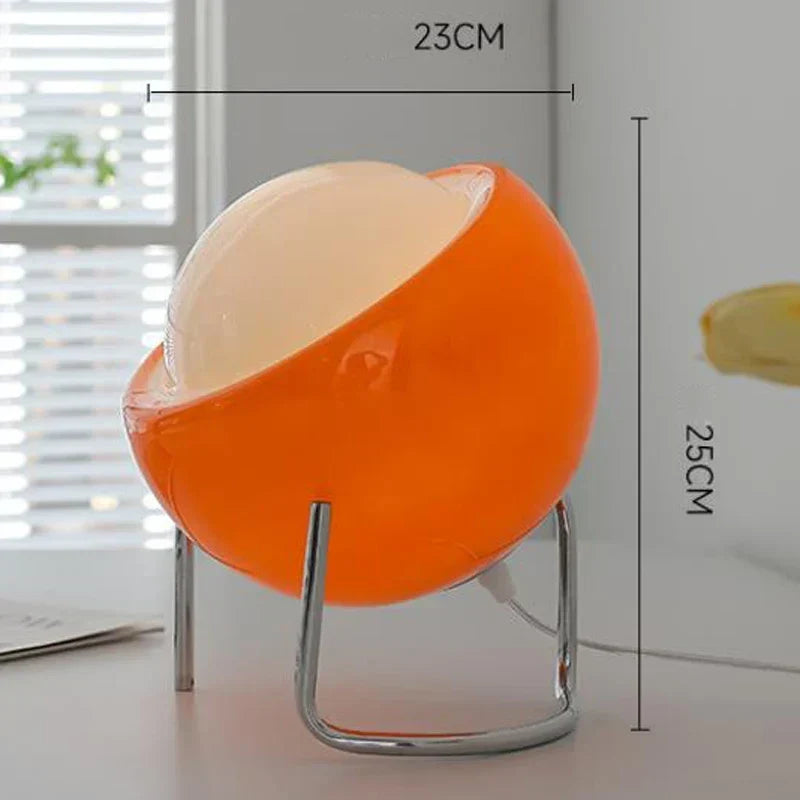 Aurivio Bordlampe | Glas &amp; Rustfrit Stål | Retro-Nordisk Design | LED Natlampe Beige/Orange | Ø21×H25 cm