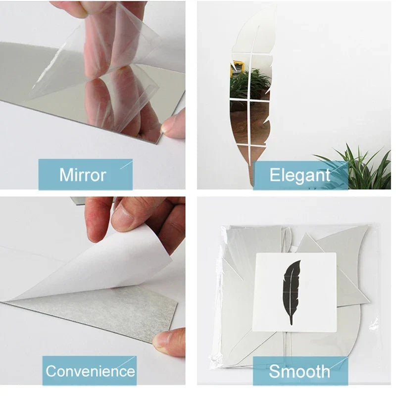 3D Fjer Kunst Spejl Vægklistermærke