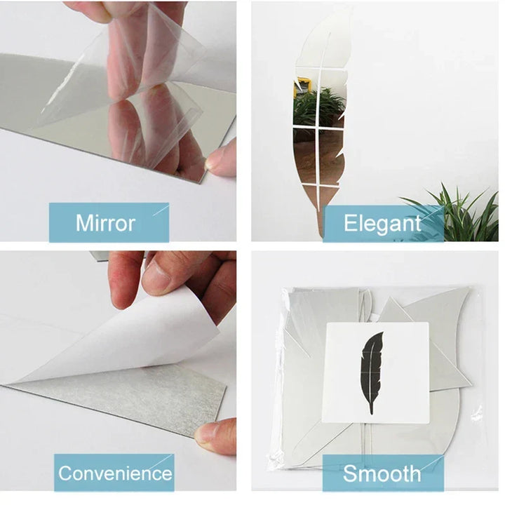 3D Fjer Kunst Spejl Vægklistermærke