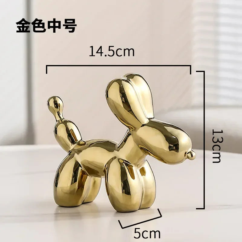 Nordisk Keramisk Ballonhund Skulptur Guld Dyre Dekoration Statue Stue Ornamenter Kreativ Skrivebords Ornament Hjem Deko