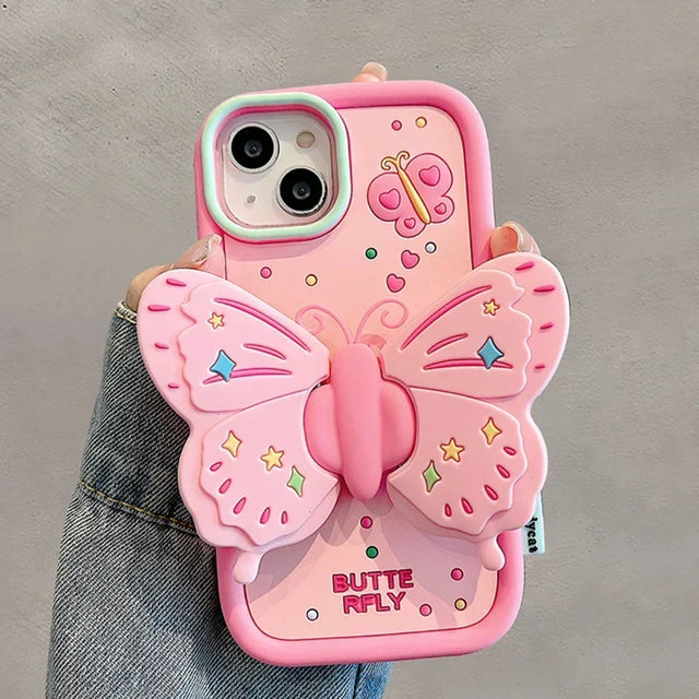Skøn 3D Foldet Sommerfugl Stødabsorberende iPhone Cover