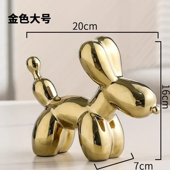 Nordisk Keramisk Ballonhund Skulptur Guld Dyre Dekoration Statue Stue Ornamenter Kreativ Skrivebords Ornament Hjem Deko