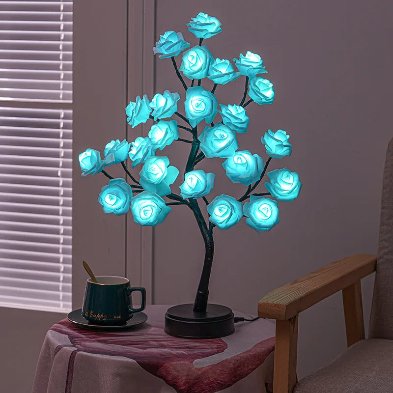 RGB Rose Blomst Træ Lys 24LED USB Batteri Bordlampe Fe Natlys Hjem Fest Jul Bryllup Soveværelse Dekoration Gave