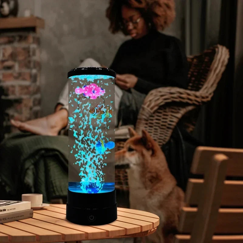 Simuleret LED farverig stor boble fiskelampe akvarium tank USB natlys til hjemmekontor, soveværelse, stue