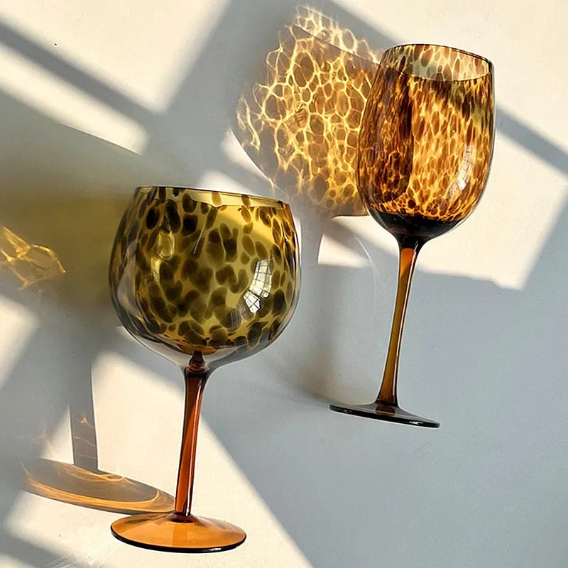 Vintage Amber Leopard-Print Vinglas