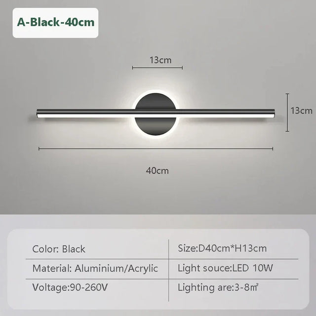LED Væglampe LineaLux | Sort & Guld | 40/60/80 cm | Varm, Kold & Tre-farvet Lys | Moderne Spejl & Vægbelysning