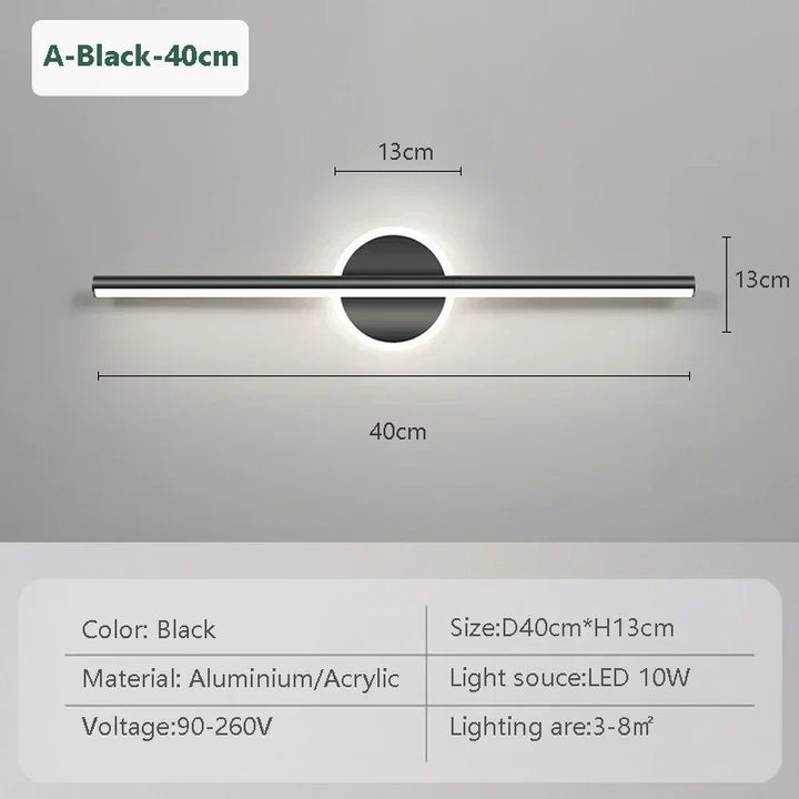LED Væglampe LineaLux | Sort &amp; Guld | 40/60/80 cm | Varm, Kold &amp; Tre-farvet Lys | Moderne Spejl &amp; Vægbelysning