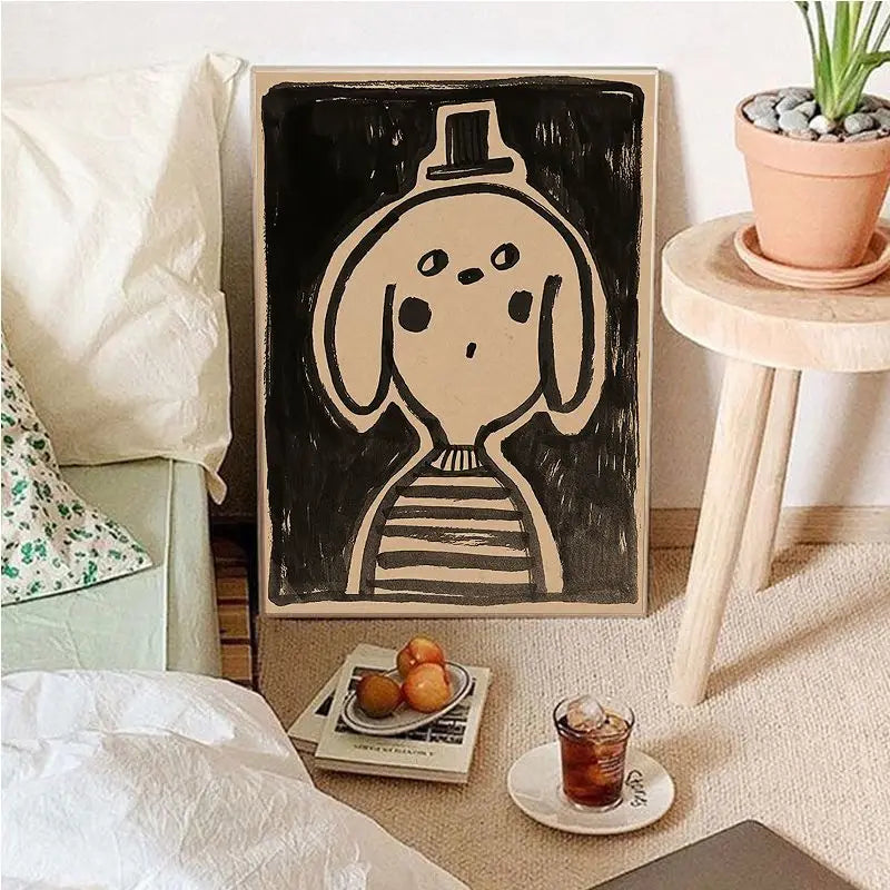 Vintage Tegneserie Lærred Kunst