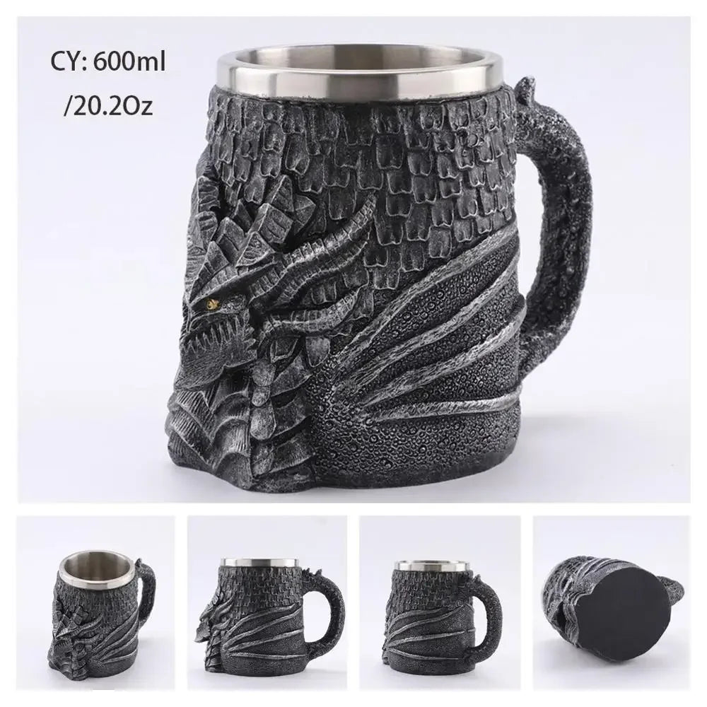 Middelalderlig Drage Harpiks Rustfrit Stål Krus som Kaffe Krus eller Te Krus