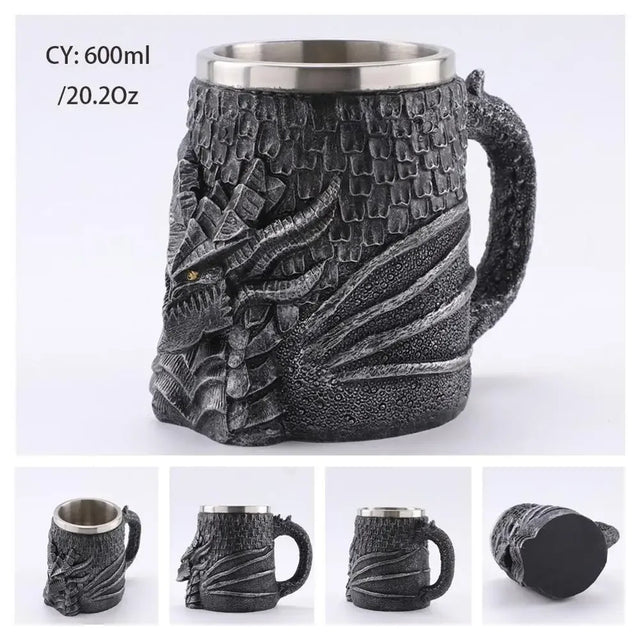 Middelalderlig Drage Harpiks Rustfrit Stål Krus som Kaffe Krus eller Te Krus