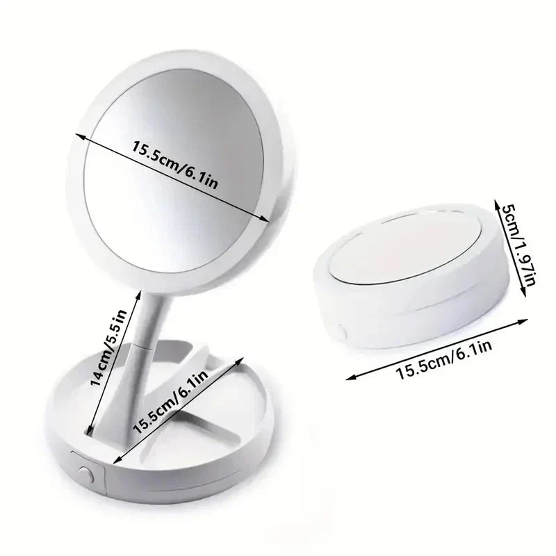Glamora Rejsemirror LED | Dobbelt-Sidet &amp; 10x Forstørrelse | Sammenklappelig &amp; Bærbar | Med Tilbehørsrum
