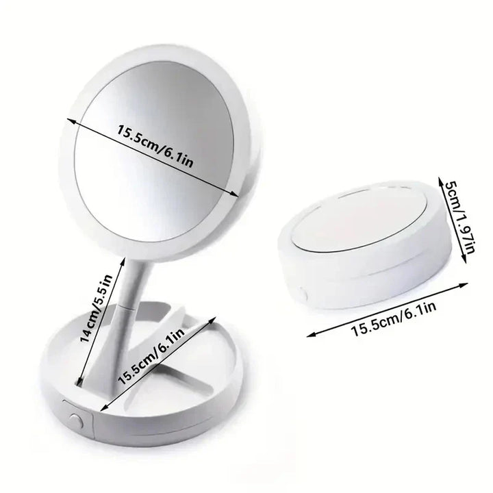 Glamora Rejsemirror LED | Dobbelt-Sidet &amp; 10x Forstørrelse | Sammenklappelig &amp; Bærbar | Med Tilbehørsrum